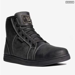 Black High-Top Leather Boots with Rubber Sole